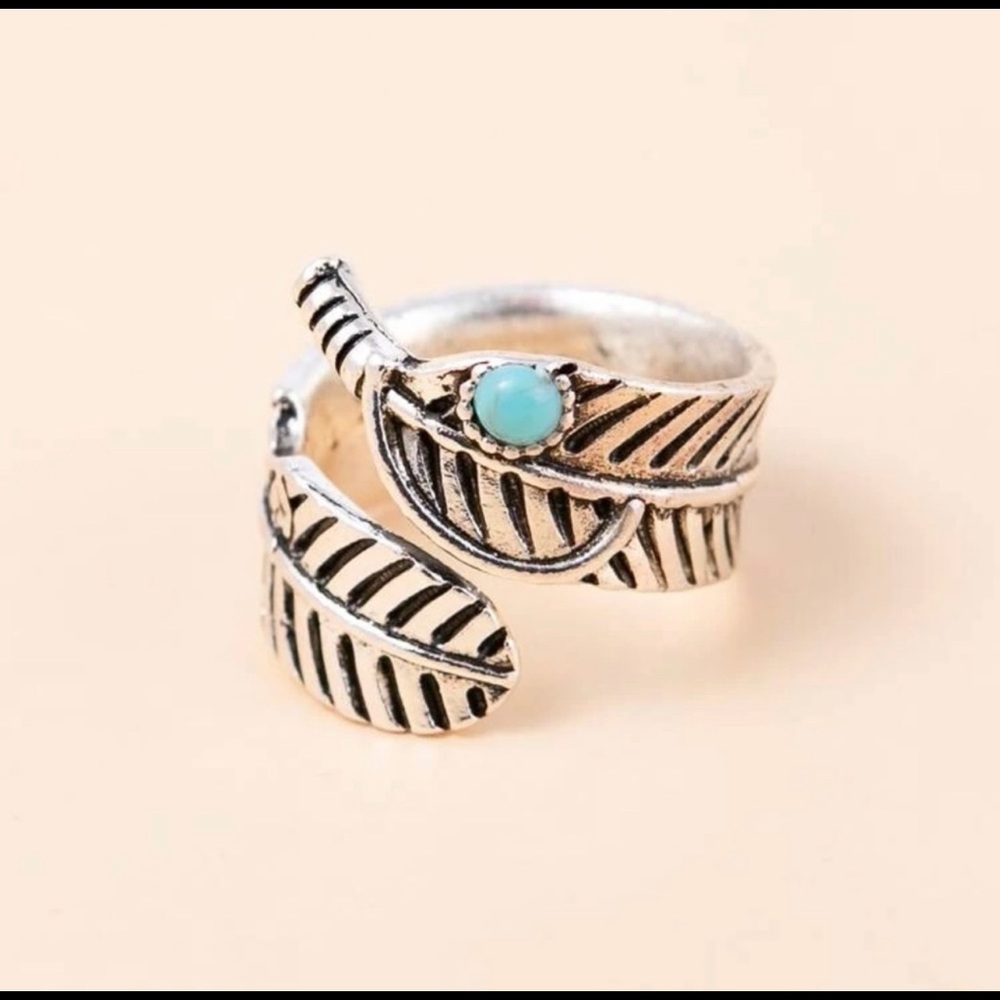 Silver Feather Turquoise Ring